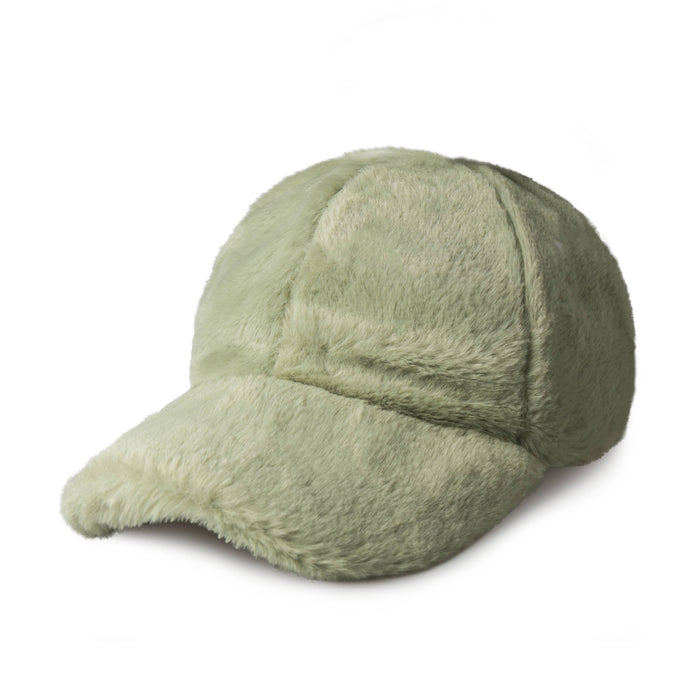 Fur Pom Baseball Cap - Mint Green