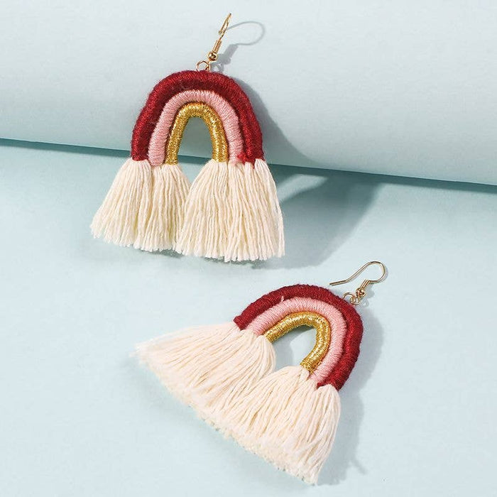 Rainbow Cotton Earrings - Red