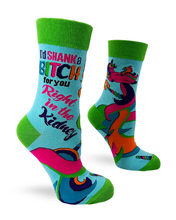 I'd Shank a Bitch for You Right in The Kidney Ladies' Crew Socks with a Unicorn