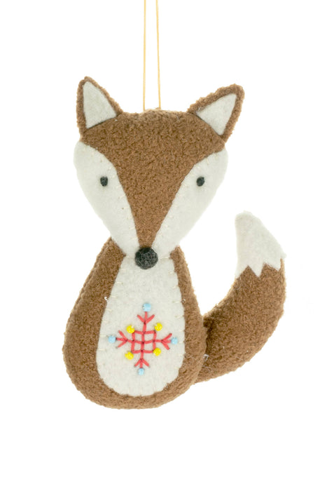 5.5'' Brown and White Wool Fox Ornaments