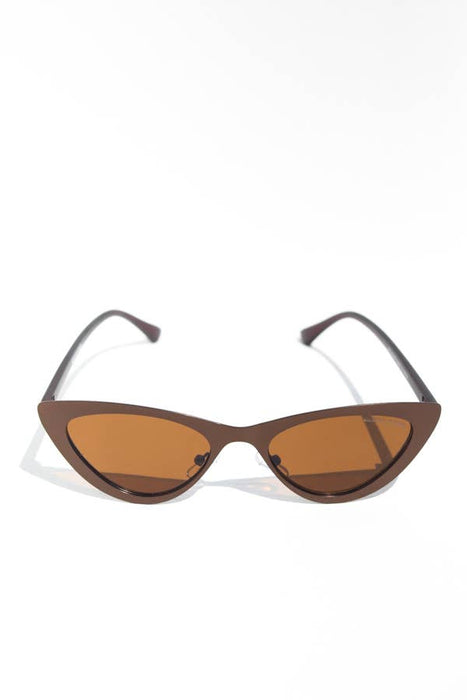 Metallic Frame Cat Eye Sunglasses - Brown