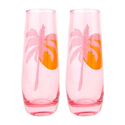 Cheers Stemless Glass Flutes  - Powder Pink Set of 2