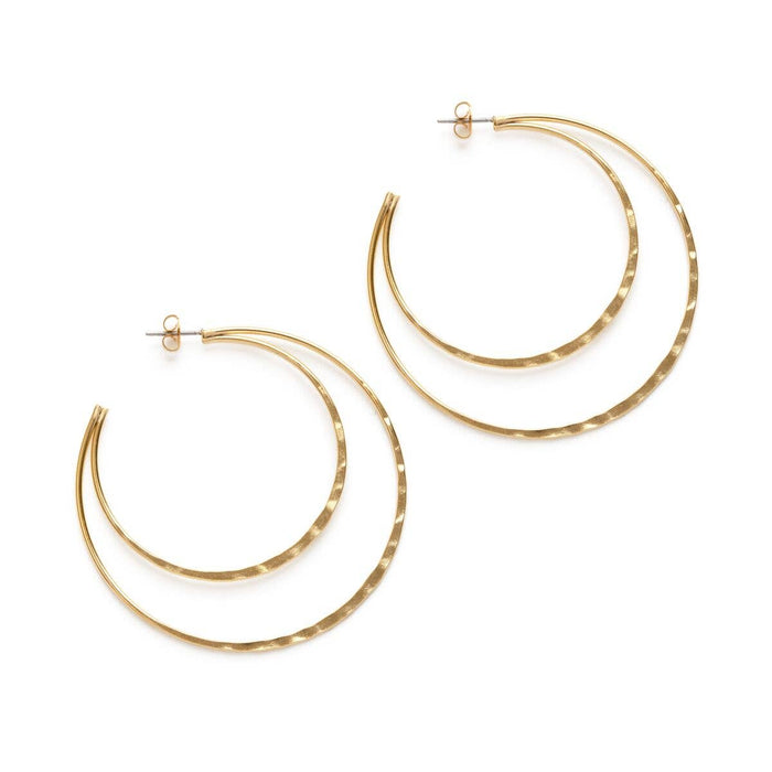Double Hammered Hoop Studs in Gold
