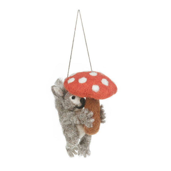 Handmade Felt Toadstool Squirrel Hanging Woodland Decoration