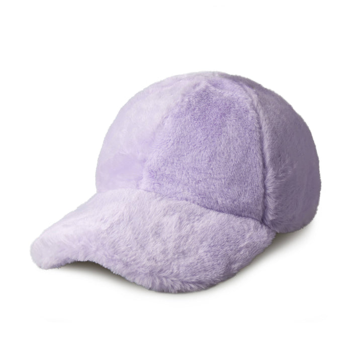 Fur Pom Baseball Cap - Lavender