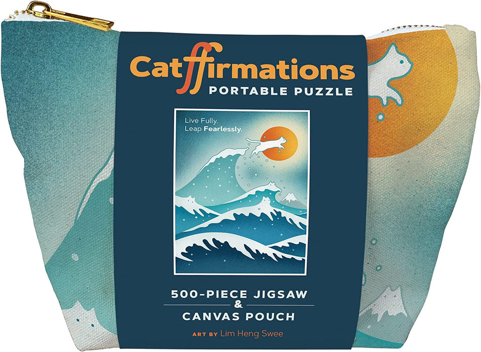 Catffirmations Portable Puzzle: 500-Piece Jigsaw & Canvas Pouch