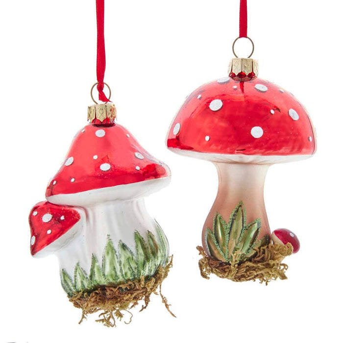 4" Glass Mushroom with Glitter Ornament