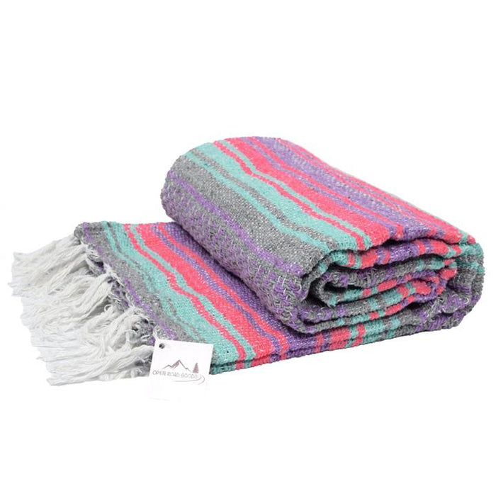 Grey and Coral Mint Mexican Falsa Blanket