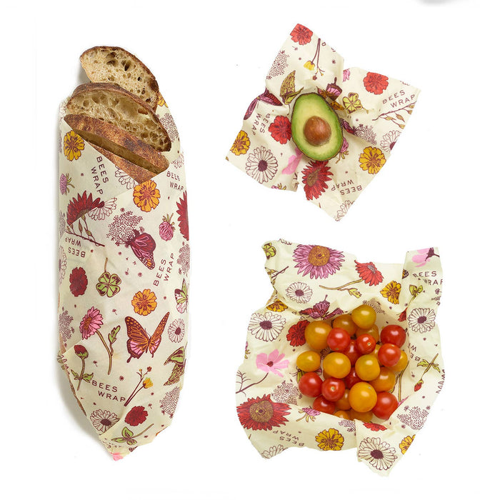 PLANT-BASED Bee's Wrap - Assorted Sizes in Meadow Magic - Pack of 3