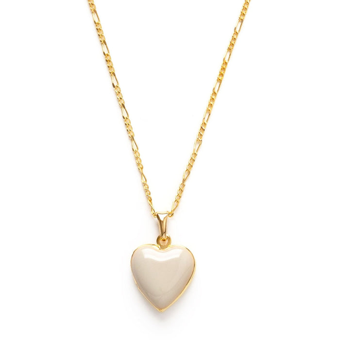 Small Heart Locket Necklace - Beige
