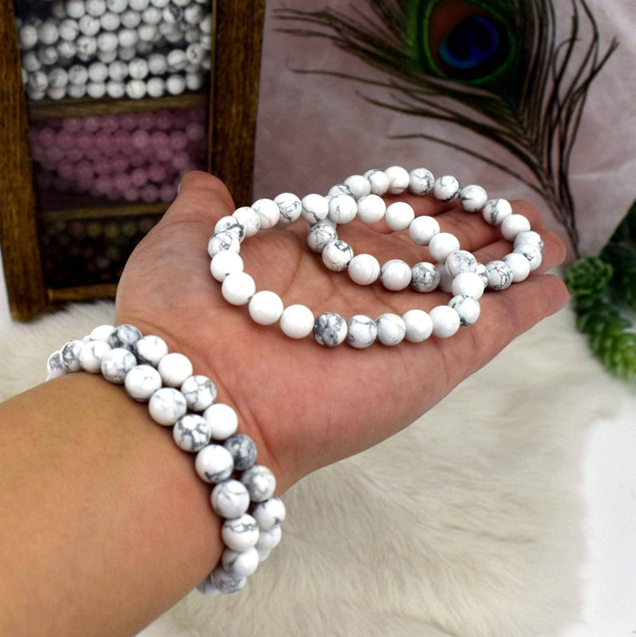 White Howlite - Round Bead Bracelets