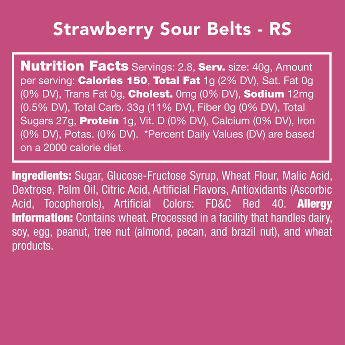 Strawberry Sour Belts - 5 oz.