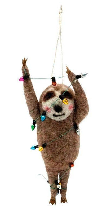 Felted Christmas Party Sloth Ornament