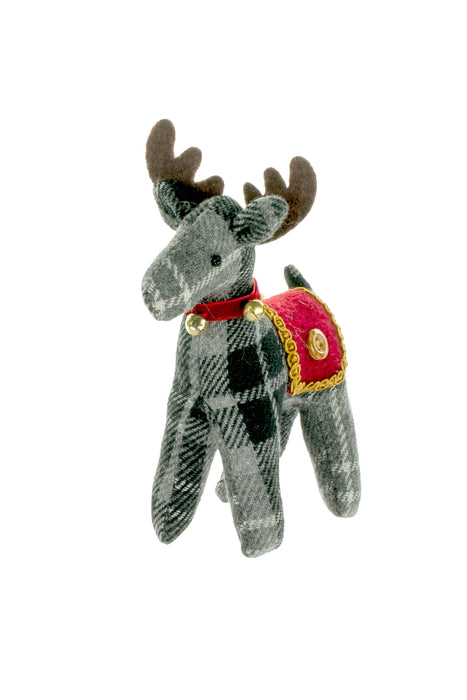 6'' Red and Grey Wool Plaid Moose Ornament
