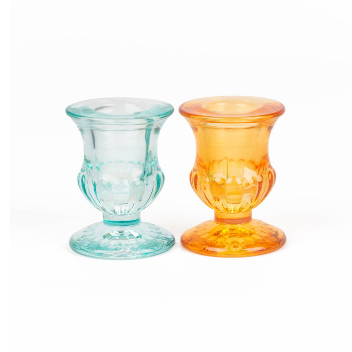 BLUE AND ORANGE CRYSTAL CANDLE HOLDERS