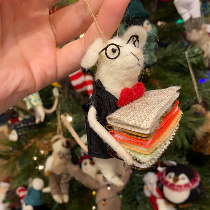 Librarian Mouse Felt Ornament