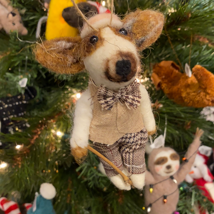 Dog with Cane Felt Ornament