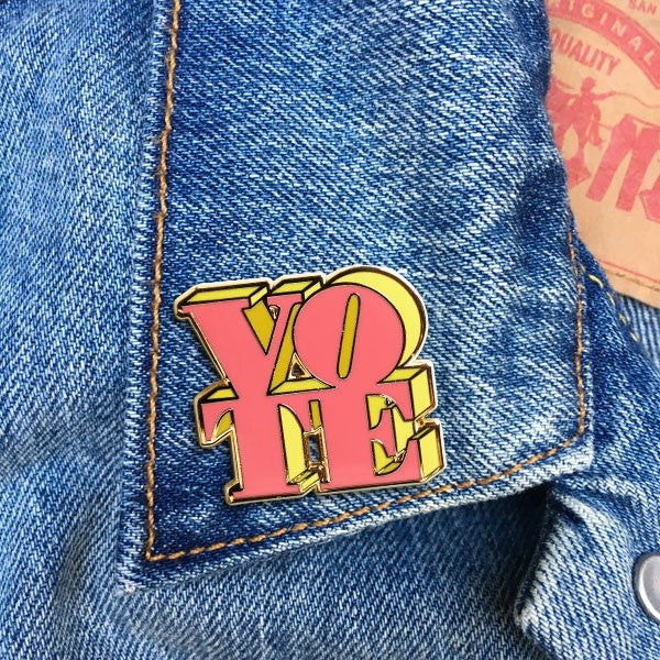 Vote Pink and Yellow Pin